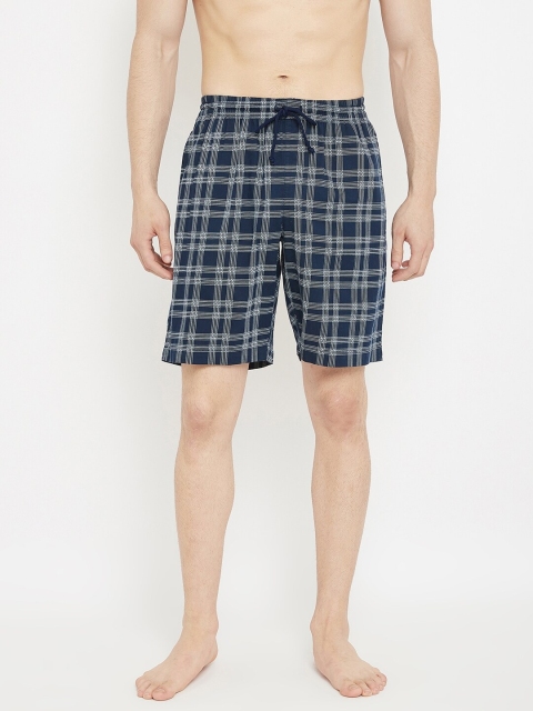 

Crimsoune Club Men Navy Blue & Cream-Coloured Checked Lounge Shorts