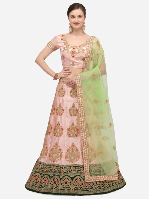 

Netram Pink & Gold-Toned Embroidered Semi-Stitched Lehenga & Unstitched Blouse with Dupatta