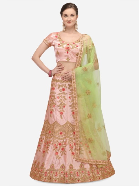 

Netram Pink & Gold-Toned Embroidered Semi-Stitched Lehenga & Unstitched Blouse with Dupatta