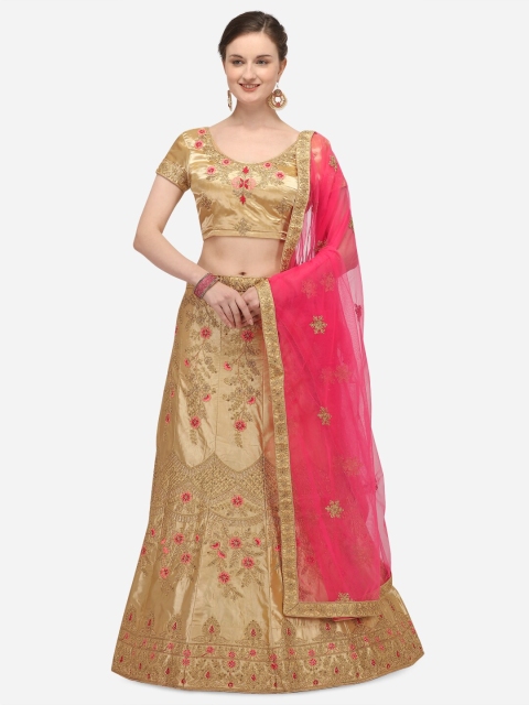 

Netram Beige & Pink Embellished Semi-Stitched Lehenga & Unstitched Blouse with Dupatta