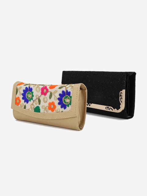 

Element Cart Set of 2 Black & Beige Embroidered Clutch