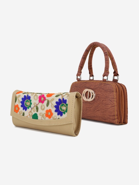 

Element Cart Cream-Coloured & Brown Embroidered Embroidered Clutch