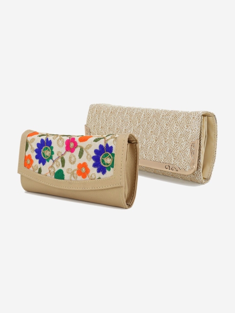 

Element Cart Set Of 2 Beige & Blue Embroidered Purse Clutches
