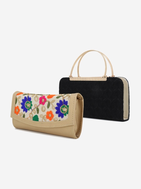 

Element Cart Set Of 2 Black & Beige Embroidered Purse Clutch
