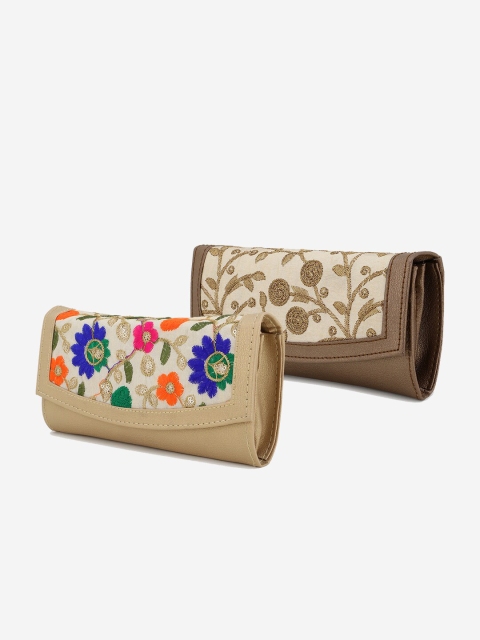 

Element Cart Beige & Tan Embroidered Set of 2 Clutch