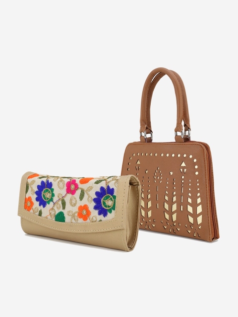 

Element Cart Beige Embroidered Purse Clutches with Handbag