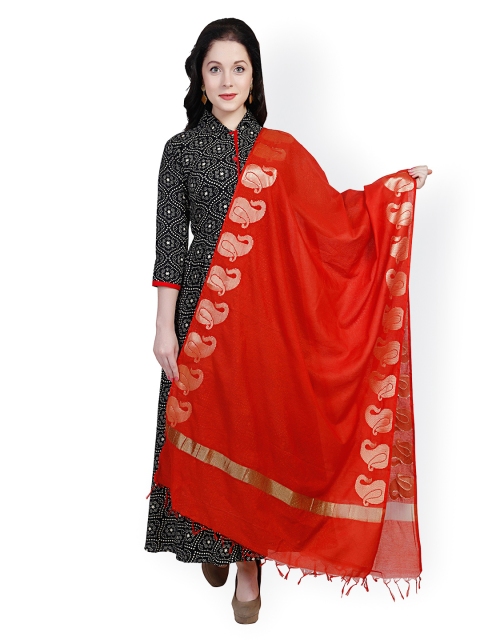 

Dupatta Bazaar Red Banarasi Cotton Silk Dupatta