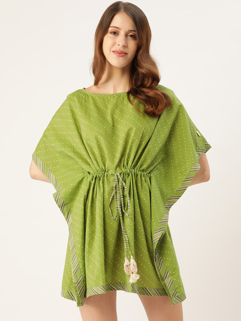 

DREAMSS BY SHILPA SHETTY Women Green Bandhani Striped Kaftan Nightdress
