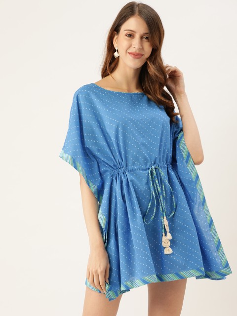 

DREAMSS BY SHILPA SHETTY Women Blue Bandhani Striped Kaftan Nightdress