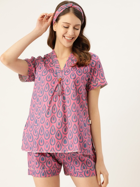 

DREAMSS BY SHILPA SHETTY Women Pink & Blue Printed Night suit