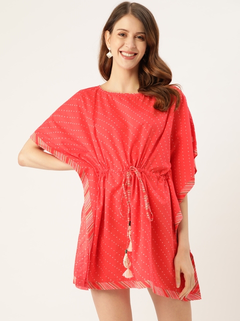 

DREAMSS BY SHILPA SHETTY Red & White Bandhani Print Kaftan Dress