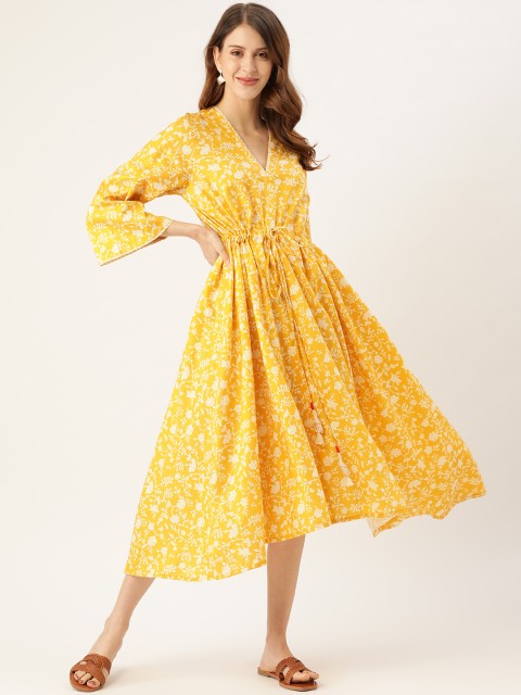 

DREAMSS BY SHILPA SHETTY Yellow & White Floral A-Line Midi Dress