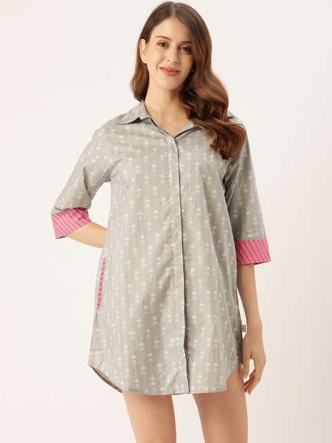 

DREAMSS BY SHILPA SHETTY Grey & White Geometric Print Shirt Dress