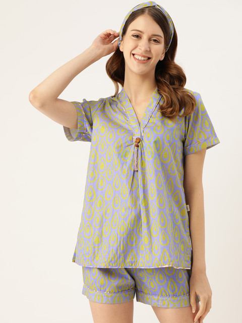 

DREAMSS BY SHILPA SHETTY Women Blue & Yellow Printed Night suit