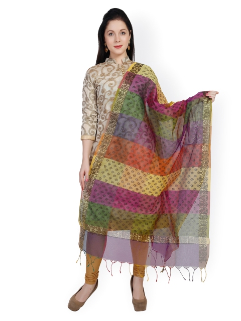 

Dupatta Bazaar Multicoloured Floral Block Print Cotton Silk Dupatta, Multi
