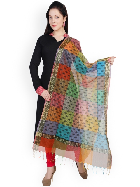 

Dupatta Bazaar Multicoloured Block Print Cotton Silk Dupatta, Multi