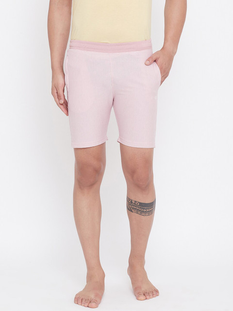 

Okane Men Peach-Coloured Solid Lounge Shorts