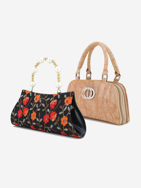 

Element Cart Black & Cream-Coloured Embroidered Embellished Clutch Set of 2