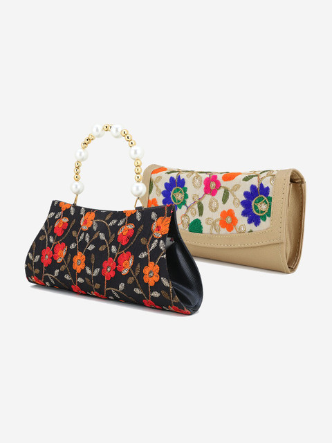 

Element Cart Beige & Blue Embroidered Embroidered Clutch