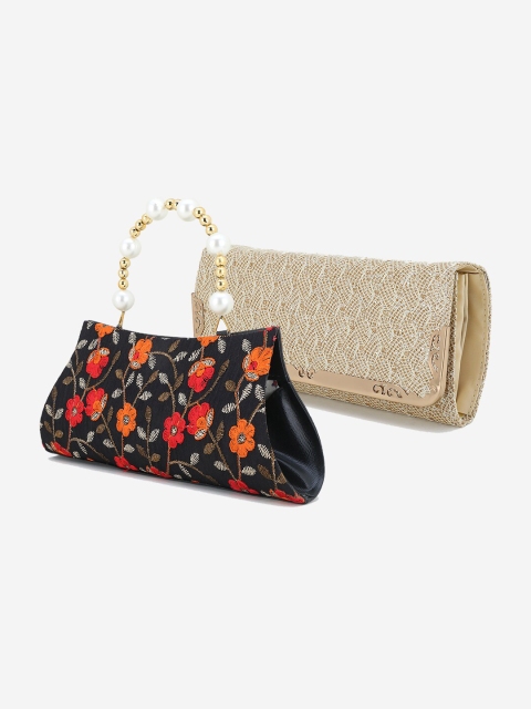 

Element Cart Black & Beige Embroidered Clutch