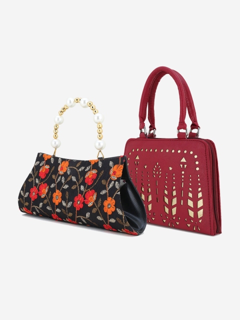 

Element Cart Set Of 2 Black & Maroon Embroidered Purse Clutches