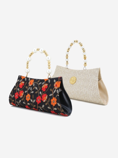

Element Cart Set Of 2 Black & Cream Coloured Embroidered Clutch