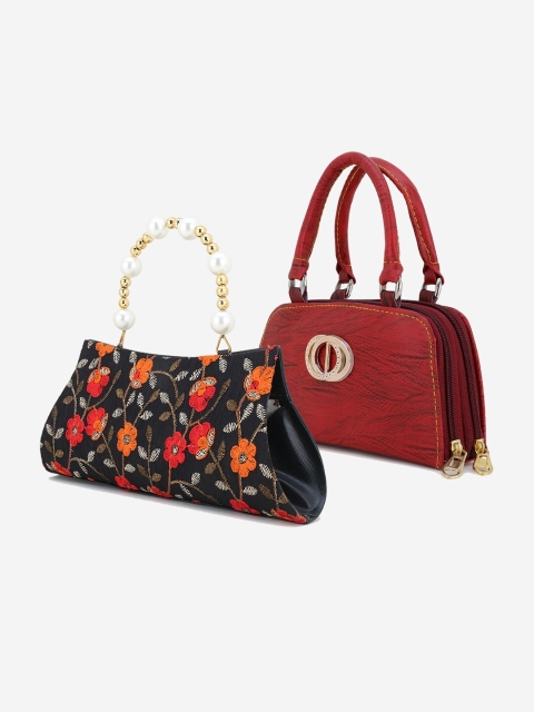 

Element Cart Set Of 2 Black & Red Embroidered Purse Clutches