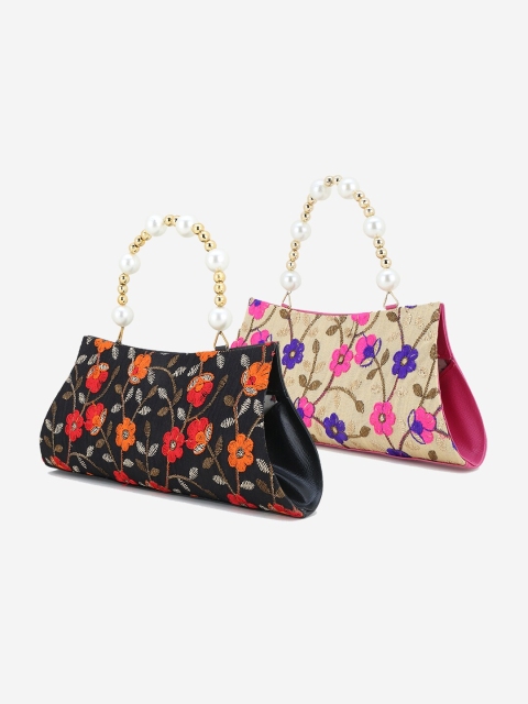 

Element Cart Set of 2 Black & Cream-Coloured Embroidered Clutch
