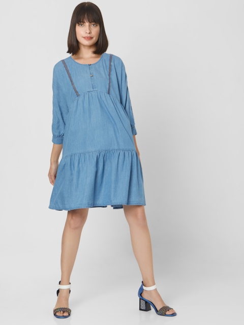 

Vero Moda Blue A-Line Flounce Hem Dress with Cut-Out Detail
