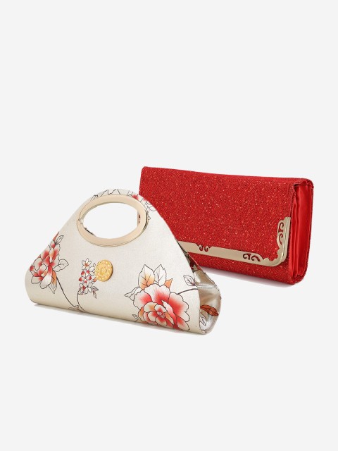 

Element Cart Set Of 2 Cream-Coloured & Red Printed Half Moon Clutches