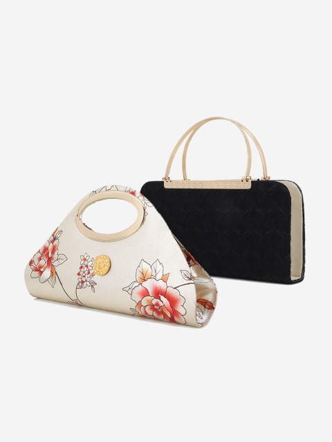 

Element Cart Black & Cream-Coloured Printed Clutch