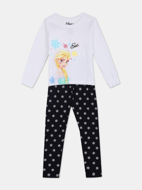 

Colt Girls White & Navy Blue Elsa Printed T-shirt with Leggings