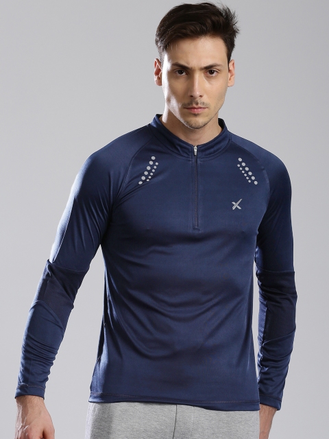 

HRX by Hrithik Roshan Men Navy Mandarin Rapid Dry Raglan T-Shirt, Navy blue