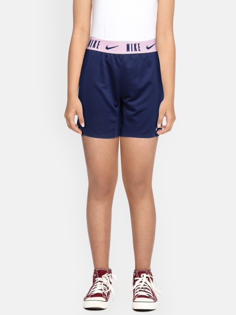 

Nike Girls Blue Mid-Rise NK DF TROPHY 6IN Regular Shorts