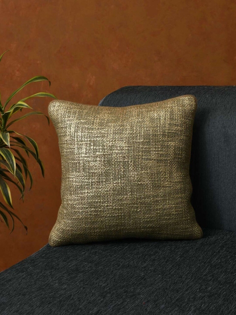 

AMOROSA Gold-Toned Set of Single Self Design Square Cushion Covers