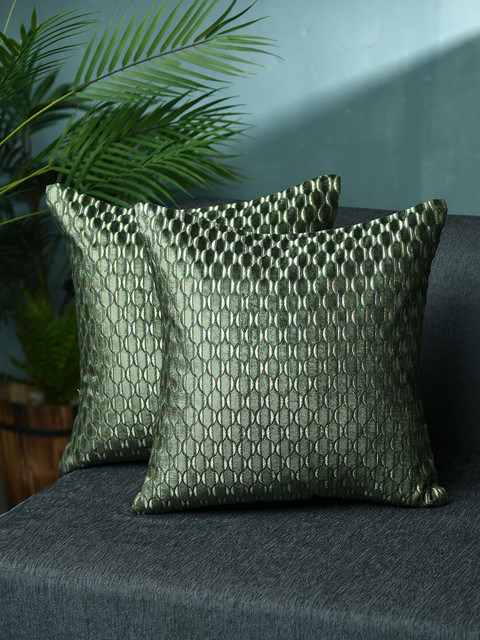

AMOROSA Set of 2 Green & Beige Embroidered Square Cushion Covers