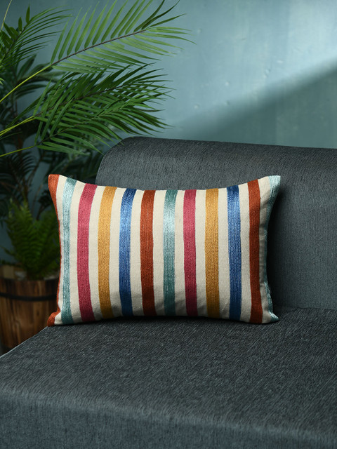 

AMOROSA White & Blue Single Striped Rectangle Cushion Covers