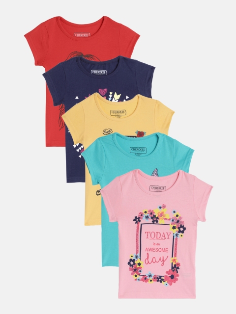 

Cherokee Girls Pack Of 5 Assorted Printed Round Neck Pure Cotton T-shirts