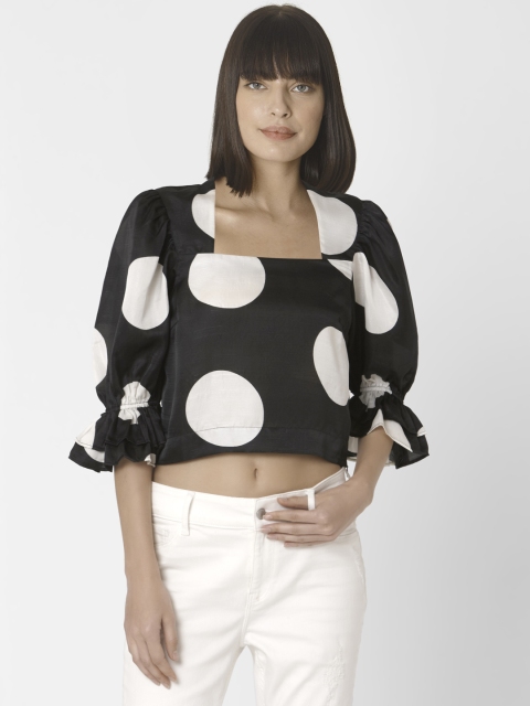 

Vero Moda Black & White Polka Dots Print Regular Crop Top