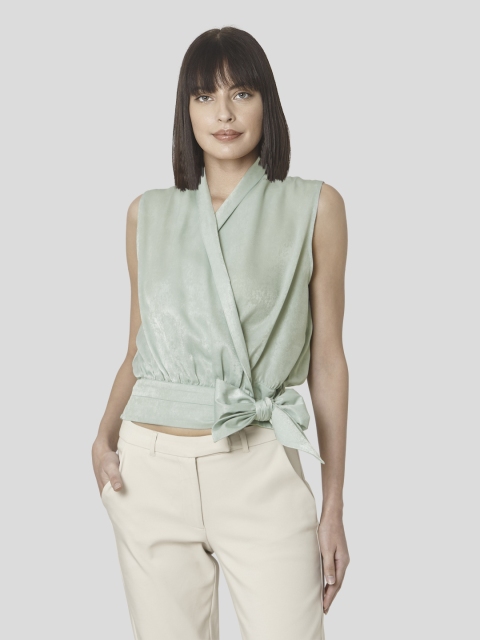 

Vero Moda Green Smocked Wrap Crop Top with Tie Up Detailing