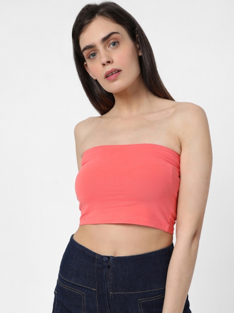 

Vero Moda Coral Pink Off-Shoulder Tube Crop Top