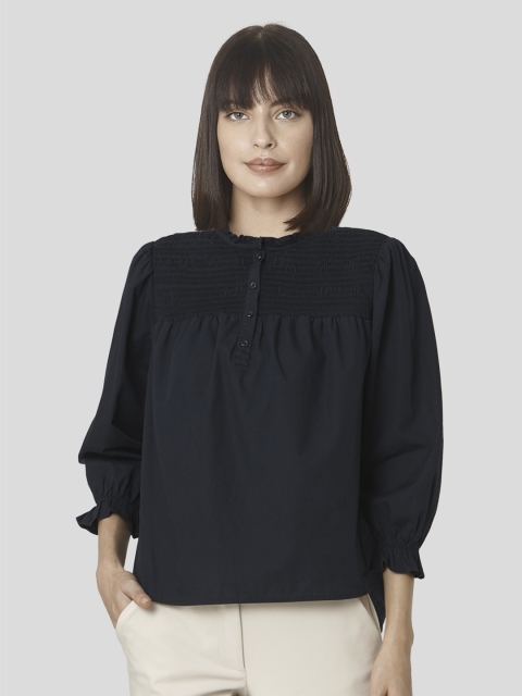 

Vero Moda Navy Blue Mandarin Collar Regular Top
