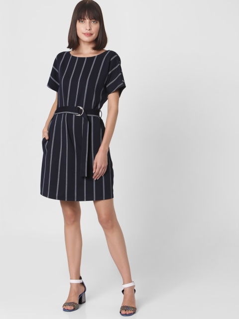 

Vero Moda Women Navy Blue & White Striped Sheath Dress