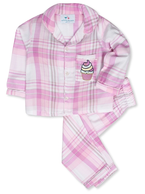 

Knitting Doodles Unisex Kids Pink & White Checked Night Suit