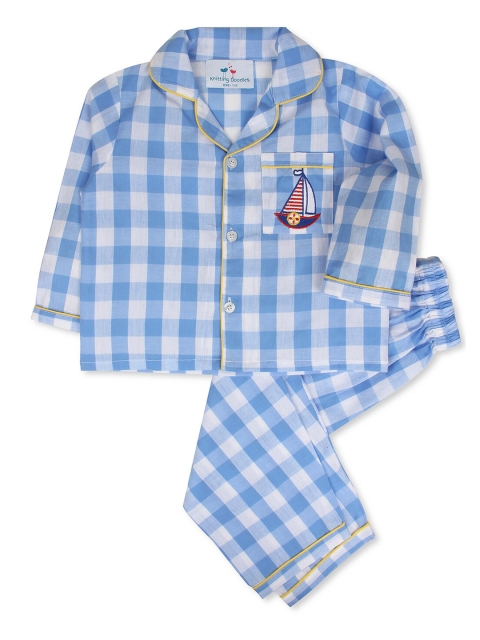 

Knitting Doodles Kids Blue & White Checked Night suit