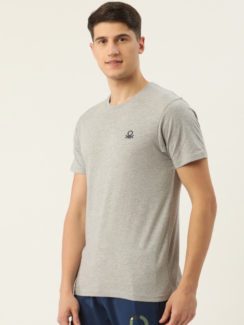 

United Colors of Benetton Men Grey Melange Brand Logo Printed T-shirt