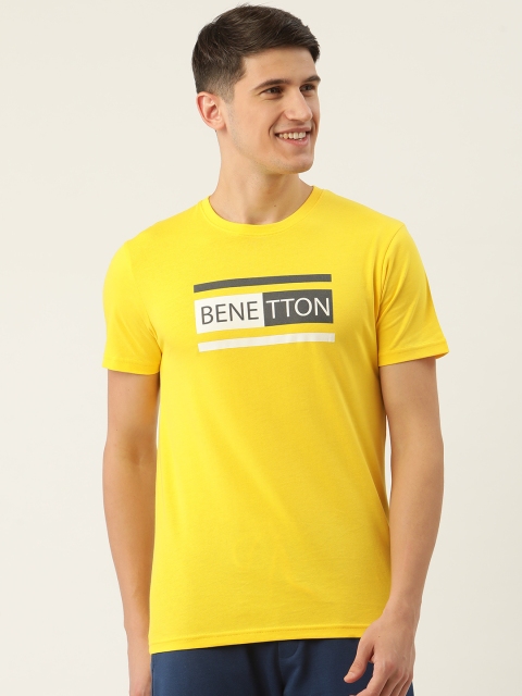 

United Colors of Benetton Men Yellow Brand Logo Printed Pure Cotton T-shirt