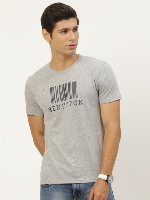 

United Colors of Benetton Men Grey Melange Brand Logo Printed T-shirt