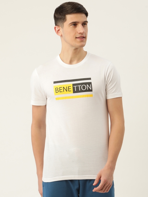 

United Colors of Benetton Men White Brand Logo Printed Pure Cotton T-shirt