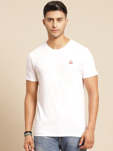 

United Colors of Benetton Men White Cotton T-shirt